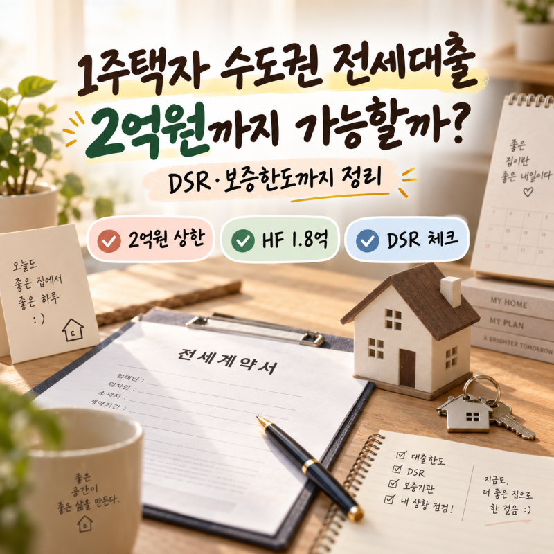 1주택자 수도권 전세대출 2억원까지 가능할까? DSR·보증한도까지 정리