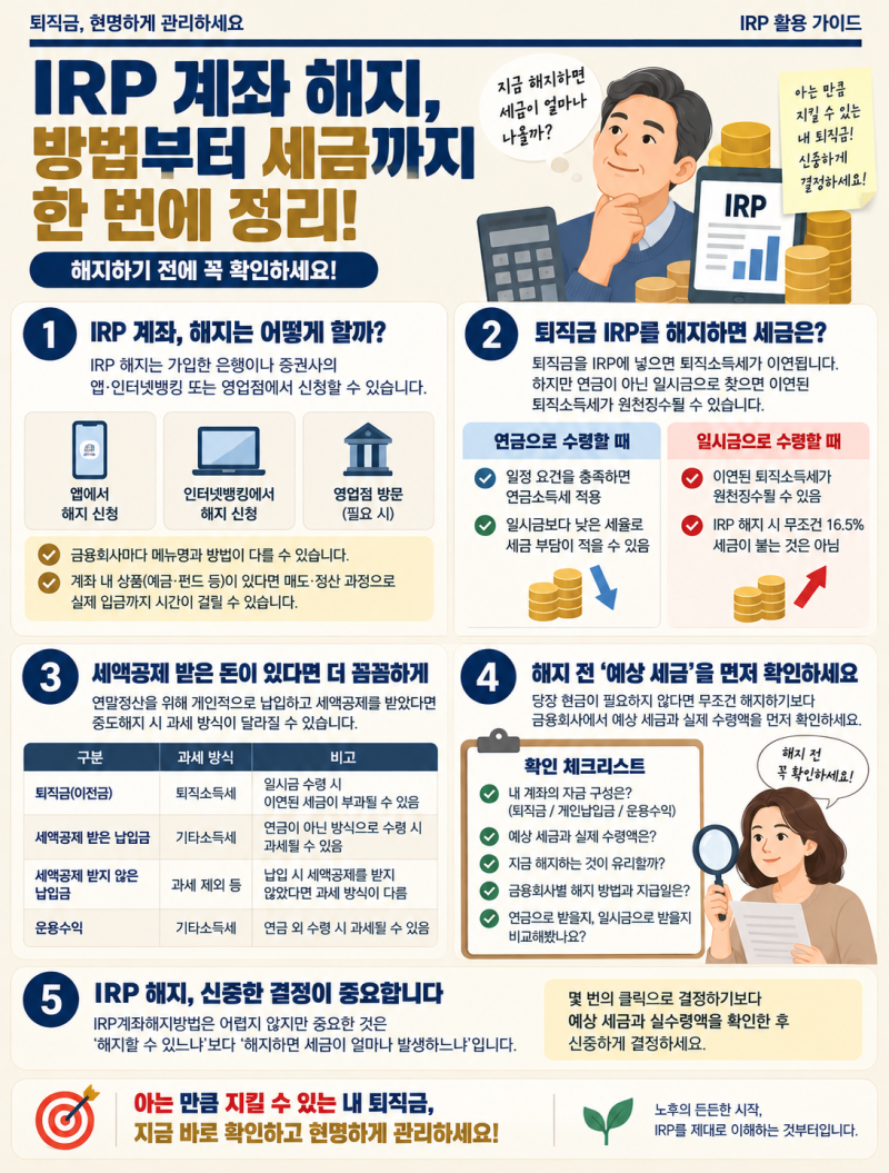 IRP계좌해지방법 총정리, 퇴직금 바로 찾으면 세금 얼마나 나올까?
