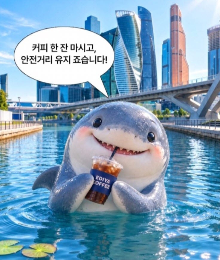 ‘죠습니다!’는 무슨 뜻? 부산 북항 상어와 이디야커피의 화제