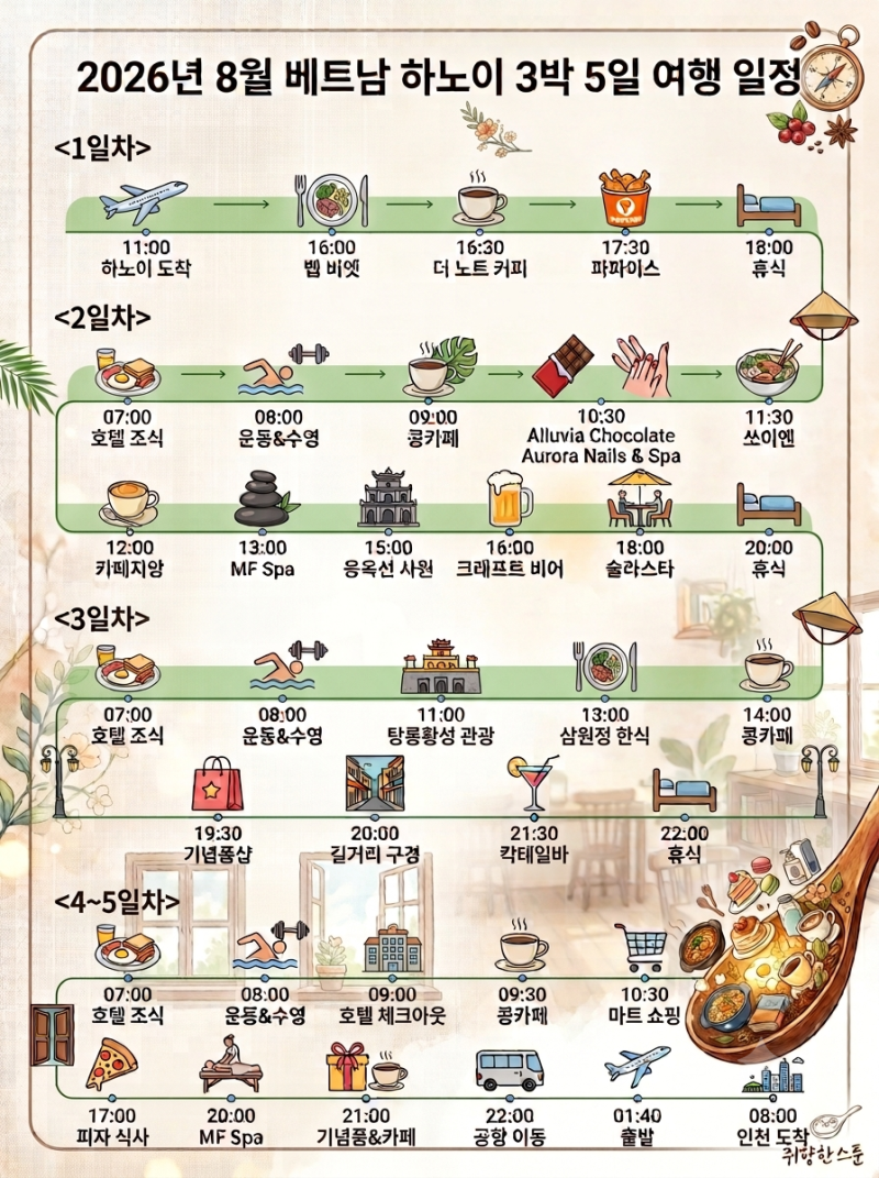베트남 하노이 여행 3박 5일 하노이 자유여행 코스 완벽 정리: 맛집부터 감성 카페까지 꽉 채....