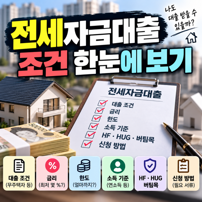 2026년 전세자금대출 HF HUG 버팀목 조건 금리 한도 소득 총정리