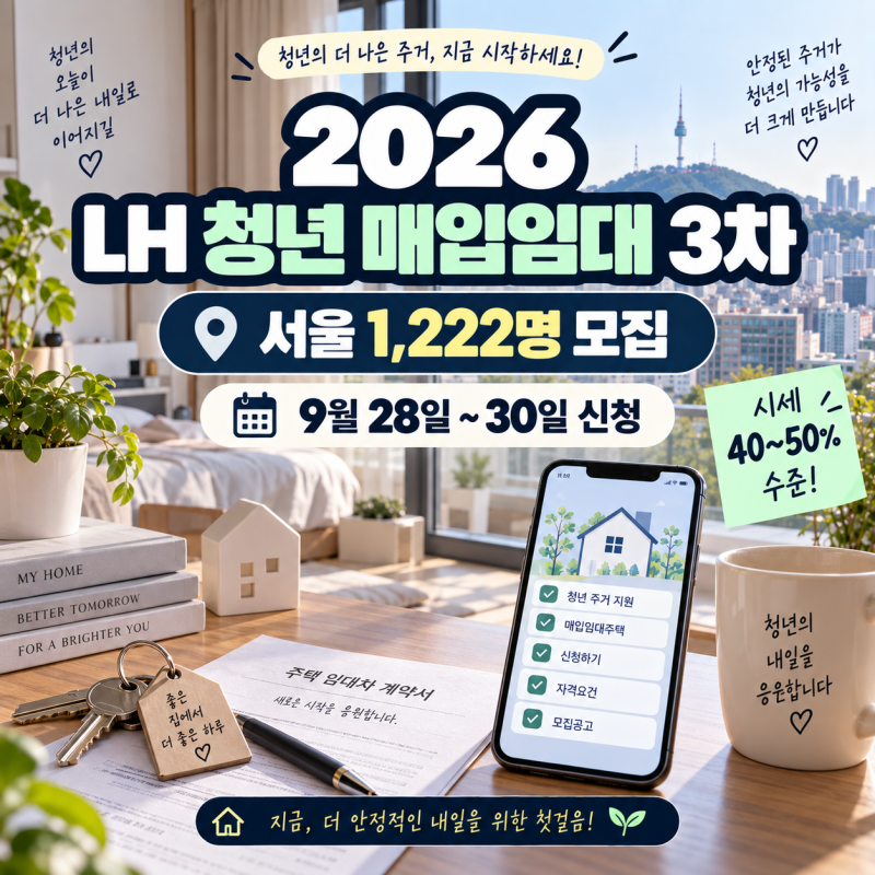 2026 LH 청년 매입임대 3차 모집｜서울 1,222명 신청자격·소득기준·임대료 총정리