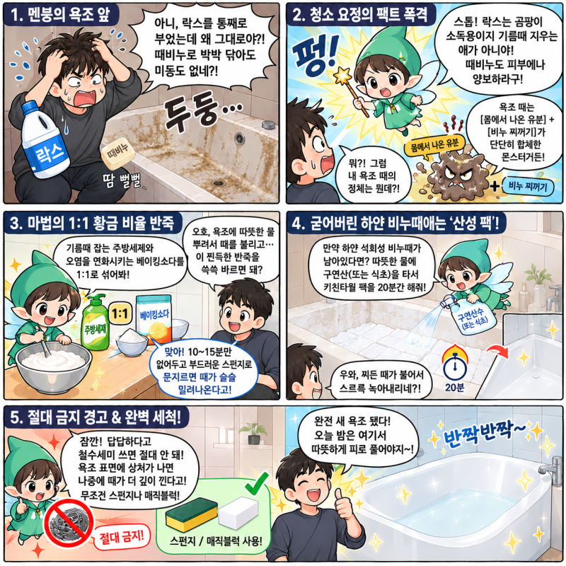락스 1통 다 부어도 안 지워지던 욕조 때, 10분 만에 클리어하기!