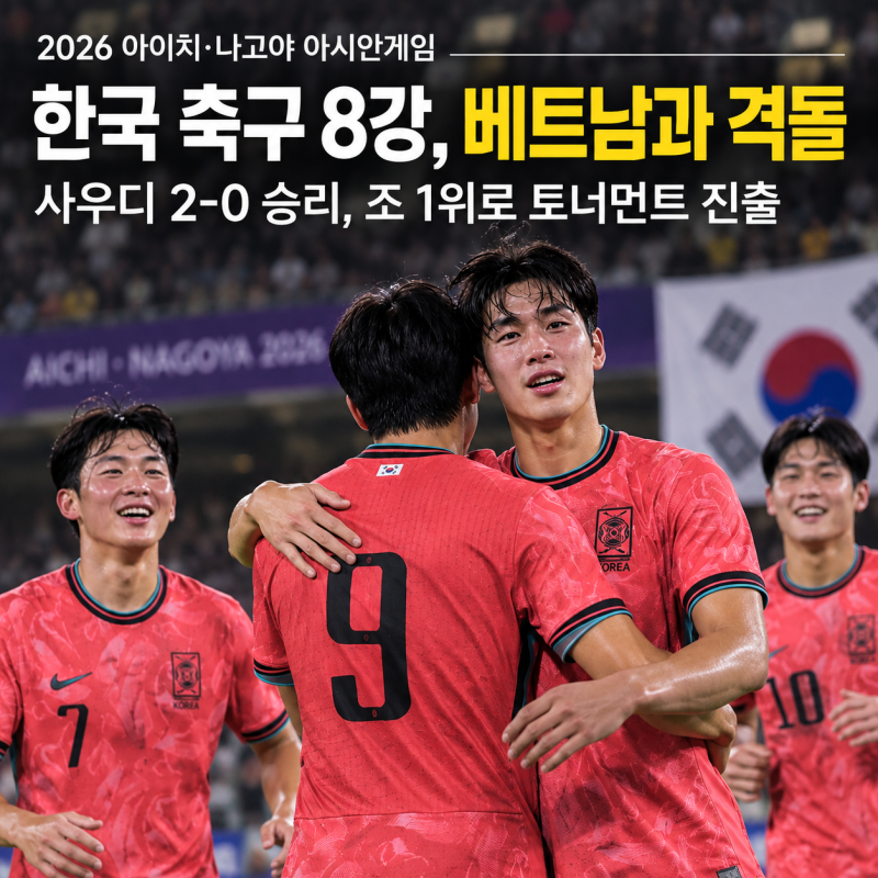 한국 축구 8강 상대 베트남 확정｜사우디 2-0 잡고 조 1위로 토너먼트 진출