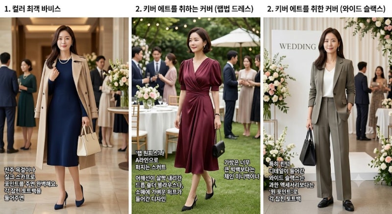 30대 40대 여자 결혼식 하객룩 코디: 센스 있게 체형 커버하는 우아한 스타일링 꿀팁