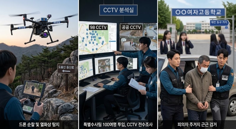 여고생.등산객 위협하던 대전 '도솔산 바바리맨'검거.... 100 여 명 투입해 추적 끝 잡았다.