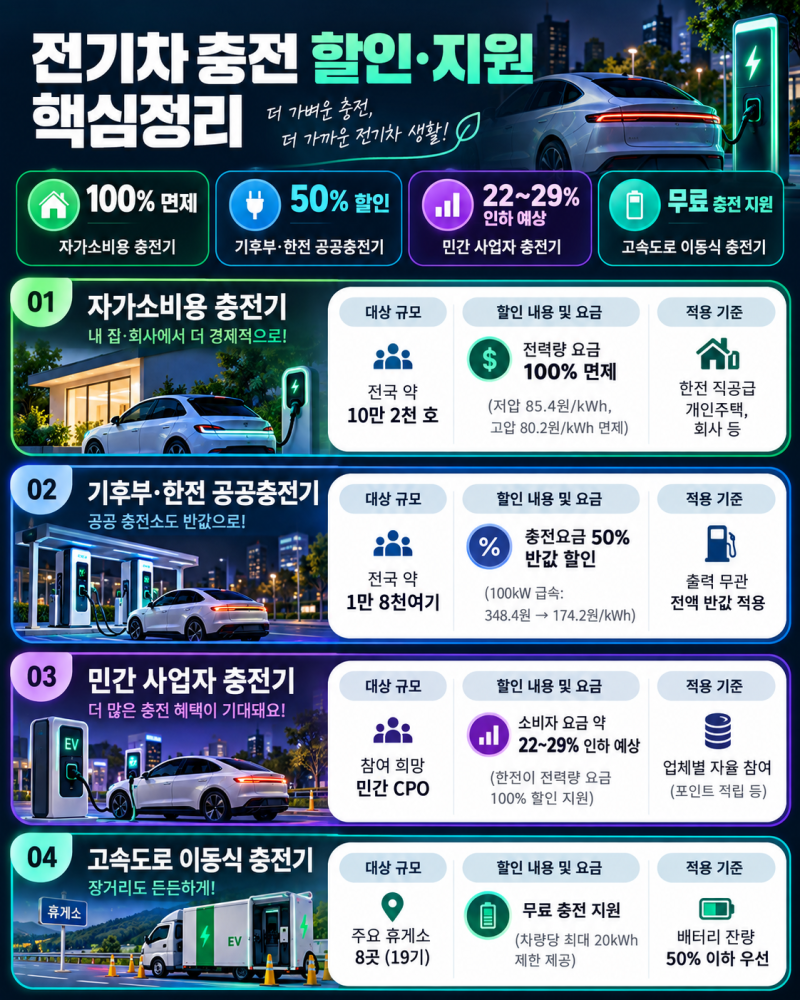 2026 추석 전기차 충전요금 반값 할인 팩트체크: 적용 시간 11~14시와 충전기별 혜택 총정리