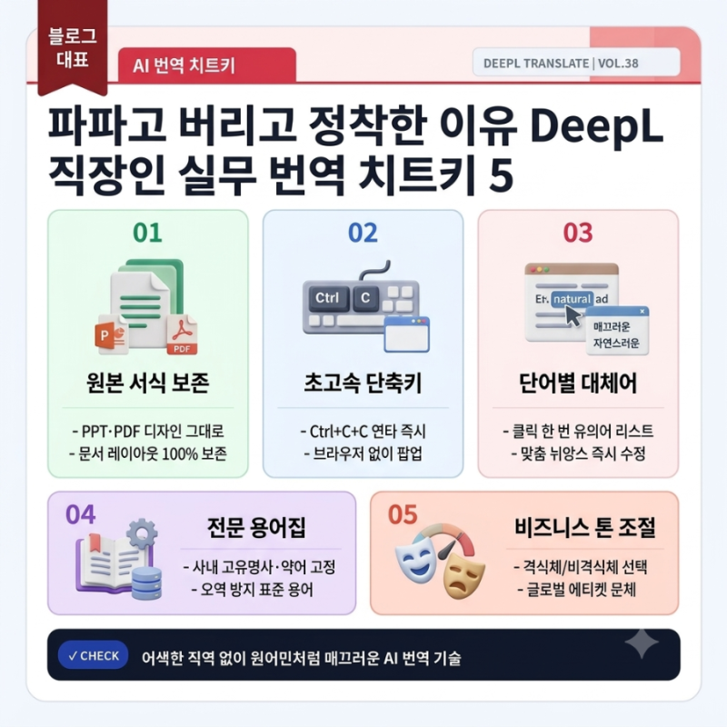 [AI 번역 치트키] 파파고 버리고 정착한 이유: DeepL(딥엘) 직장인 실무 활용법 5가지 (PPT·PDF 서....
