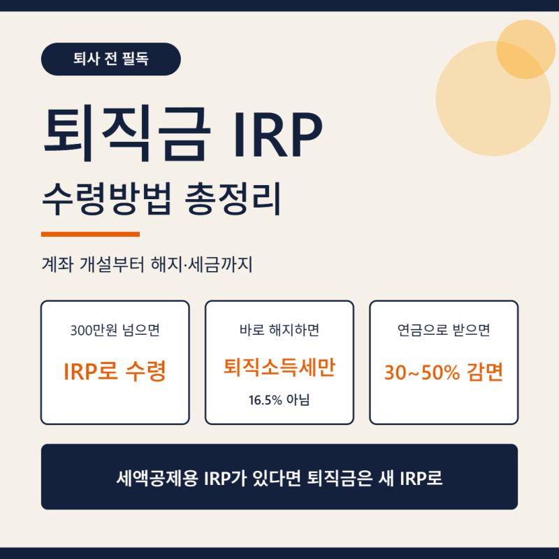 퇴직금 IRP 수령방법 : 계좌 개설부터 해지·세금까지 총정리