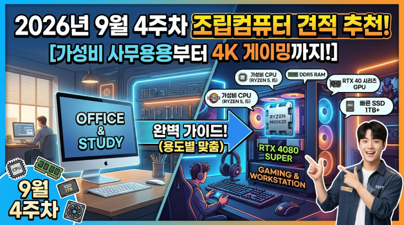 [조립PC]2026년 9월 넷째주 가성비 조립컴퓨터 견적 추천 (사무용부터 고성능 게이밍까지)