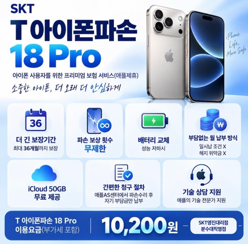 [이천시 SKT영진대리점] 아이폰18 Pro 구매했다면 꼭 확인! T아이폰파손18 Pro 혜택 총정리