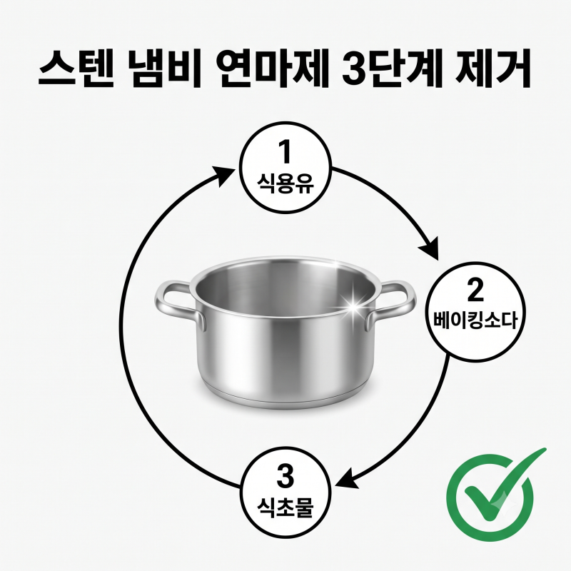 스테인리스 냄비 첫 세척 연마제거 3단계 요령