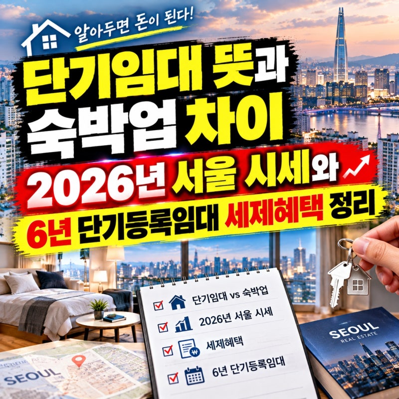 단기임대 뜻과 숙박업 차이, 2026년 서울 시세와 6년 단기등록임대 세제혜택 정리