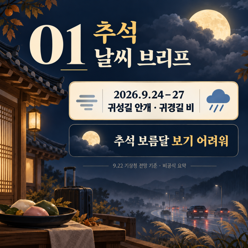 2026 추석 전국 날씨 브리프｜귀성길 안개·귀경길 비, 보름달과 태풍 두쥐안 확인