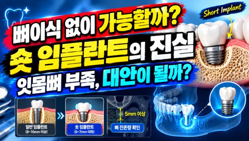 "뼈이식 없이 임플란트가 가능하다?" 잇몸뼈 부족한 분들을 위한 '숏(Short) 임플란트'의 진실