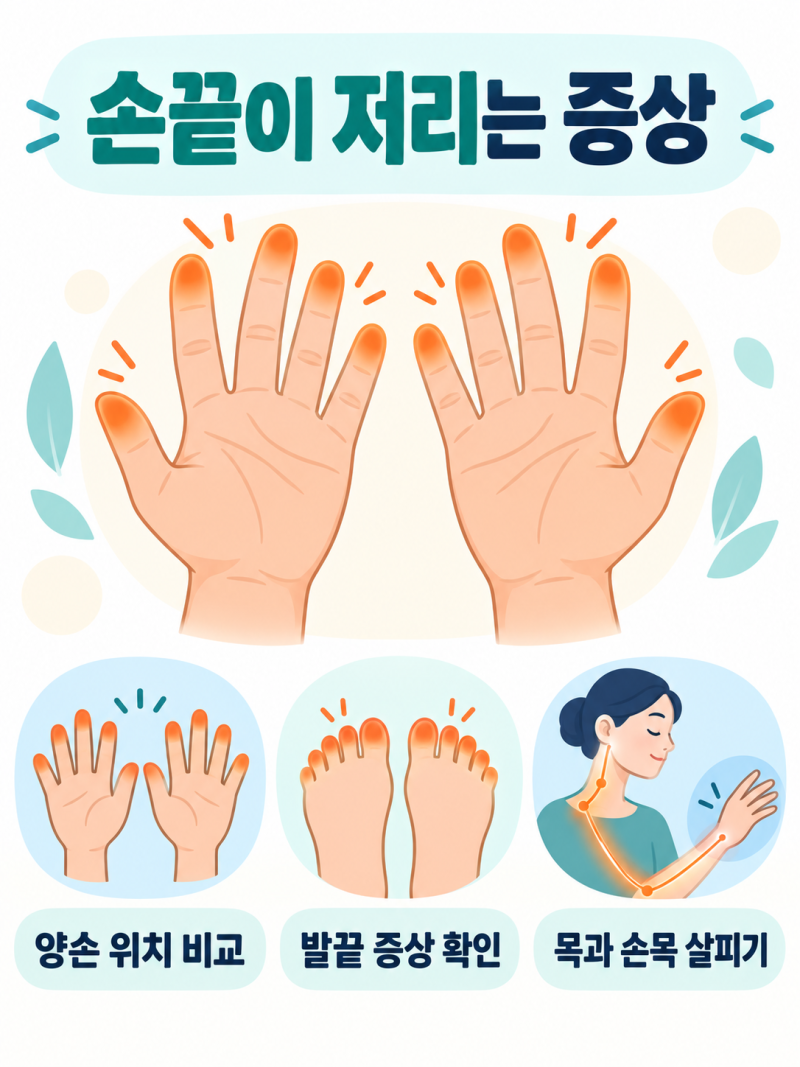 양손에 손끝이 저리는 증상이 반복될 때, 말초신경병증과 다른 원인은 어떻게 구분할까요?