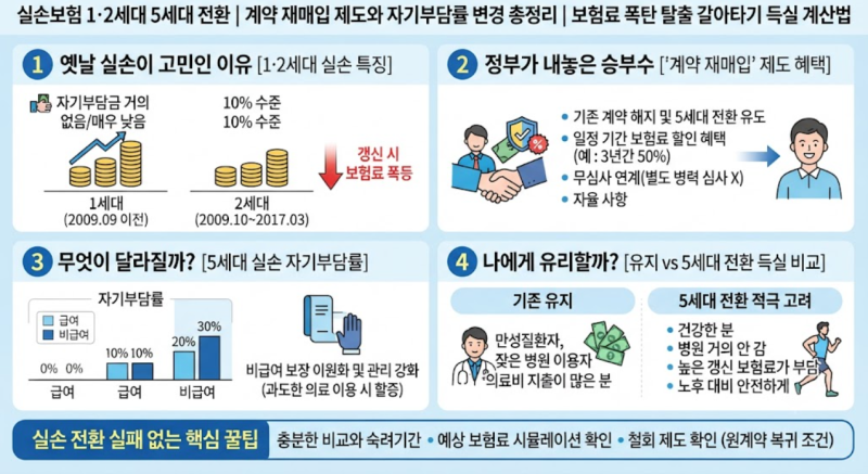 [실손보험 1·2세대 5세대 전환] 계약 재매입 제도와 자기부담률 변경 총정리 | 보험료 폭탄 탈....