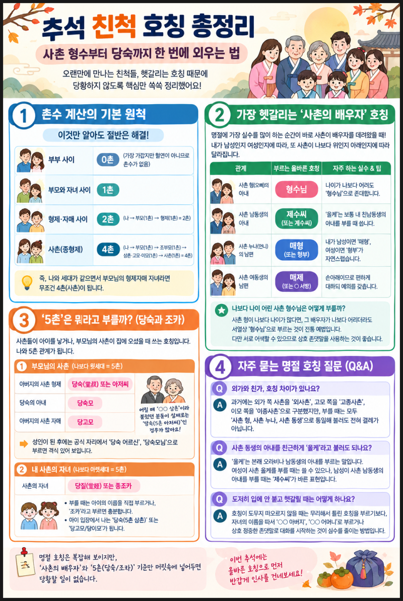 [명절 가족모임 친척 호칭 총정리] 사촌 형수부터 당숙까지 한 번에 외우는 법