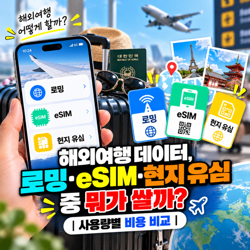 해외여행 데이터, 로밍·eSIM·현지 유심 중 뭐가 쌀까?｜사용량별 비용 비교