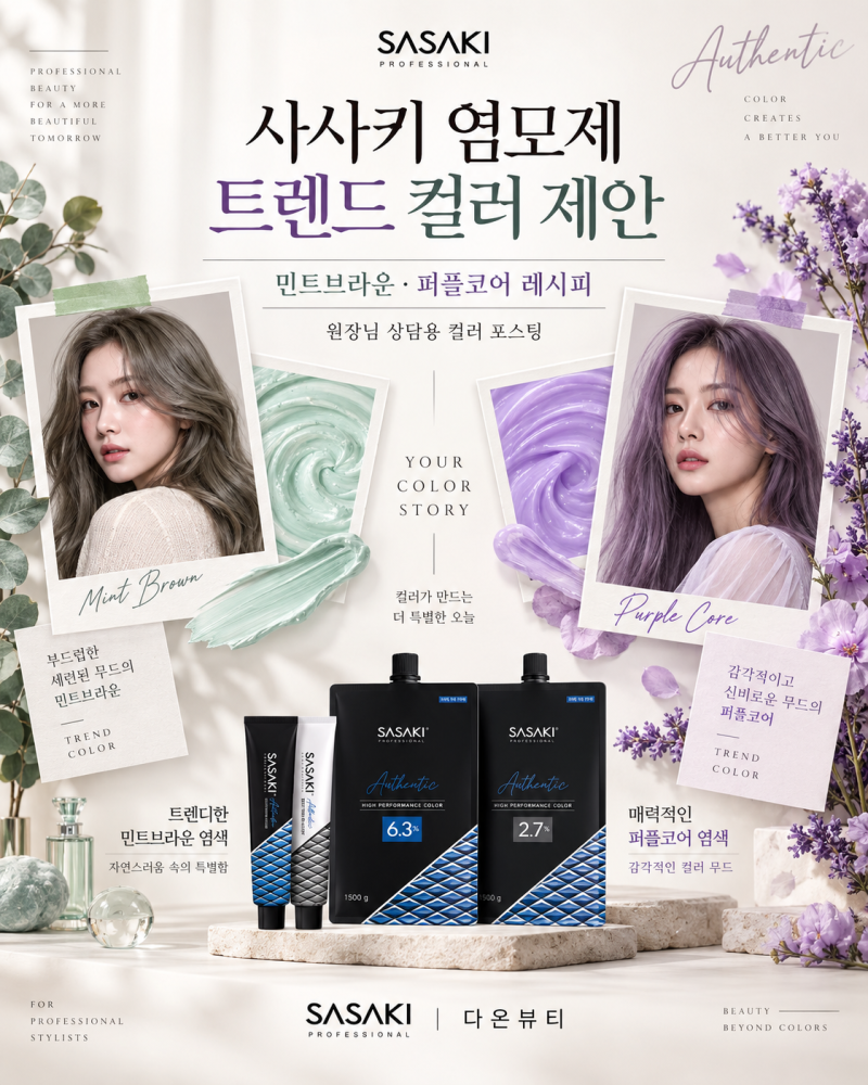 사사키 염모제 추천｜민트브라운 새치커버 레시피 & 퍼플코어 컬러 제안｜사사키 오센틱