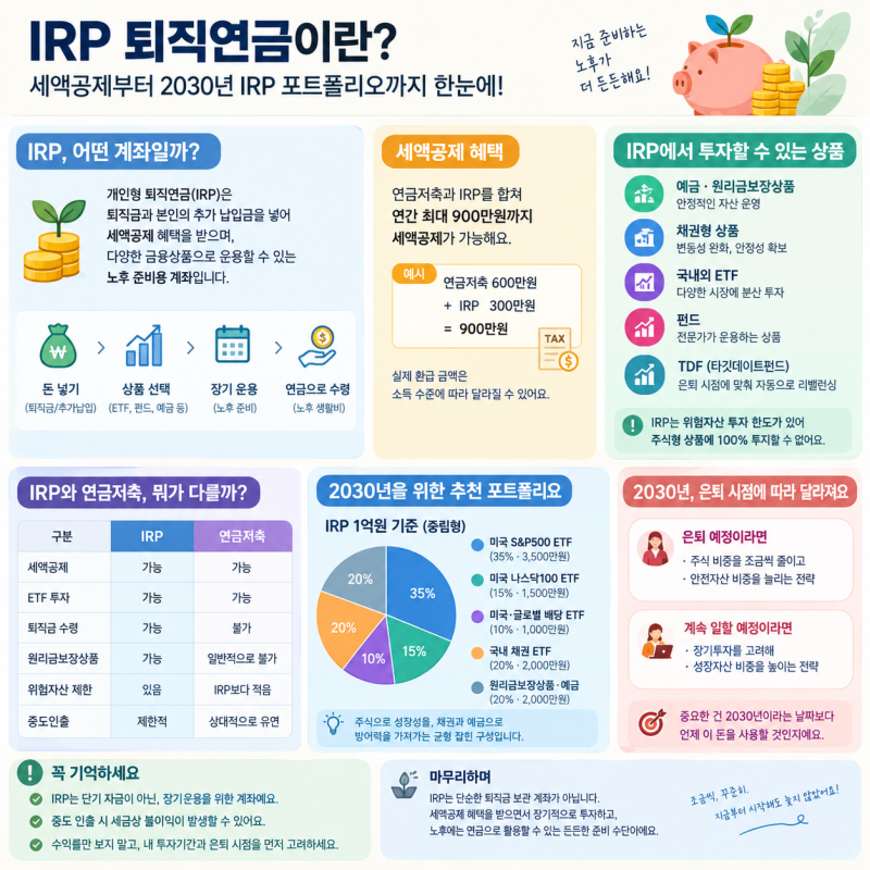 IRP 퇴직연금이란? 세액공제부터 2030년 IRP 포트폴리오까지 쉽게 정리