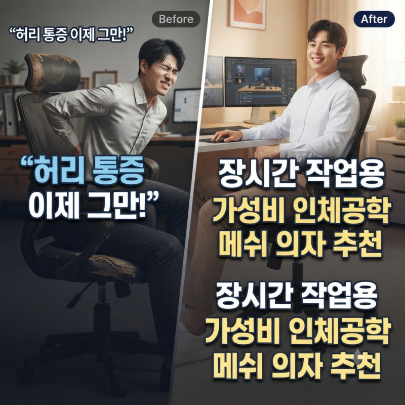 허리 통증 탈출! 장시간 작업용 인체공학 메쉬 사무용 의자 가성비 추천 TOP 3