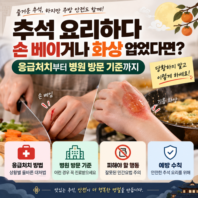 추석 요리하다 손 베이거나 화상 입었다면? 응급처치부터 병원 방문 기준까지
