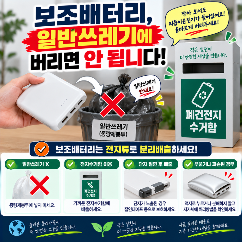 보조배터리 버리는 법, 일반쓰레기 아닌 폐건전지 수거함에 버리세요