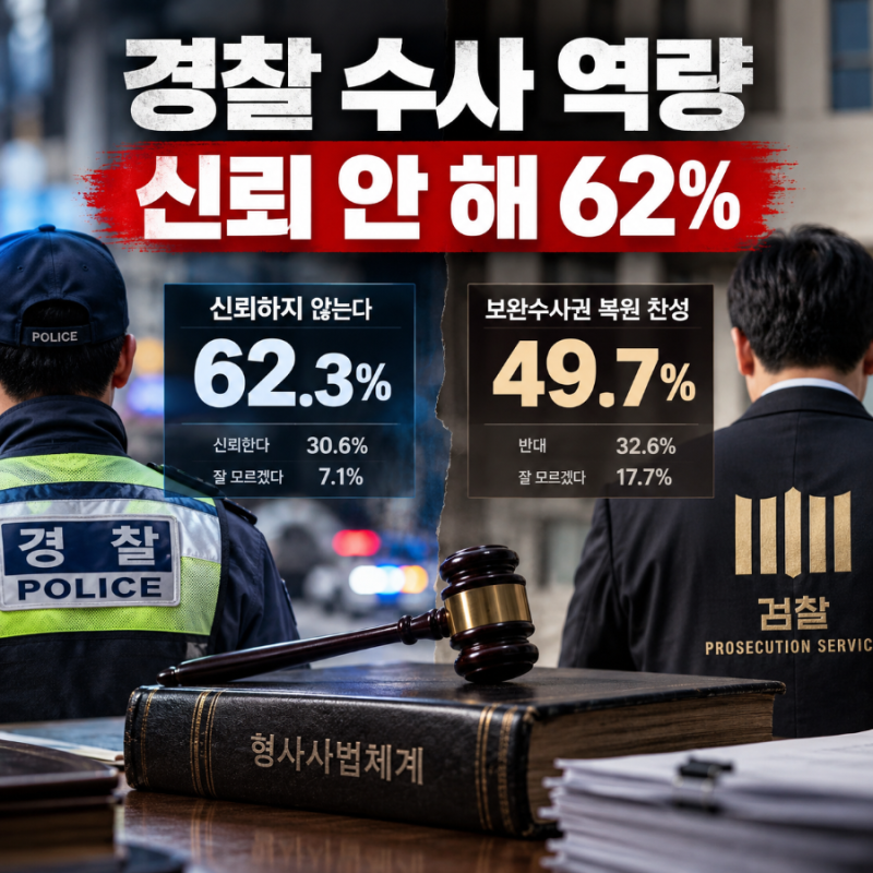 경찰 수사 역량 못 믿겠다 62%…검찰 보완수사권 복원 49.7%, 국민이 우려하는 것은?