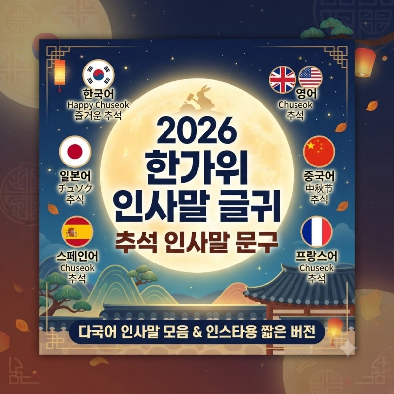 2026 한가위 인사말 글귀 추석 인사말 문구 : 영어 스페인 프랑스 인사말, 일본어 중국어 스페....
