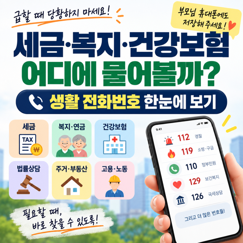 세금·복지·건강보험 어디에 물어볼까?｜생활 전화번호 한눈에 보기
