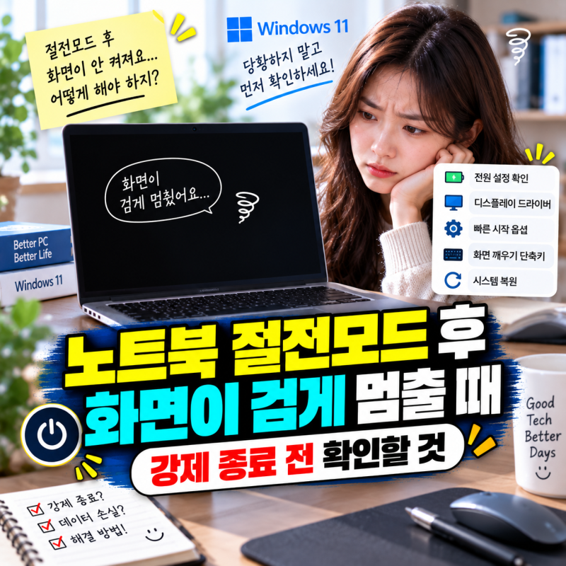 노트북 절전모드 후 화면이 검게 멈출 때｜강제 종료 전 확인할 것