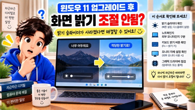윈도우 11 업그레이드 후 화면 밝기 조절 안됨, 밝기 슬라이더가 사라졌다면?