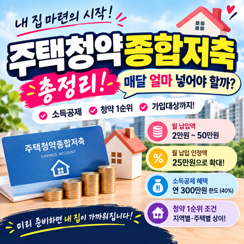 주택청약종합저축 총정리! 매달 얼마 넣어야 할까? 소득공제·청약 1순위까지