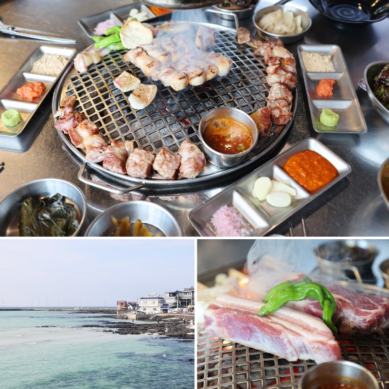 済州挟才海水浴場グルメ店「ドドン黒豚」：熟成の味！
