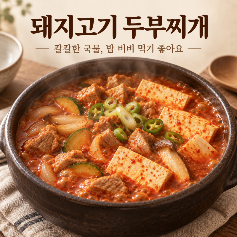칼칼한 돼지고기 두부찌개 레시피, 밥 비벼 먹기 좋은 국물찌개