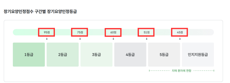 장기요양등급 신청, 95점이면 1등급인데 45점 밑이면 등급 외입니다