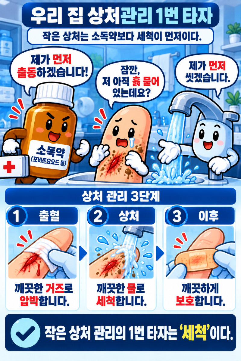 상처 소독약 종류 총정리｜포비돈요오드·과산화수소·알코올, 집에 뭘 준비할까?