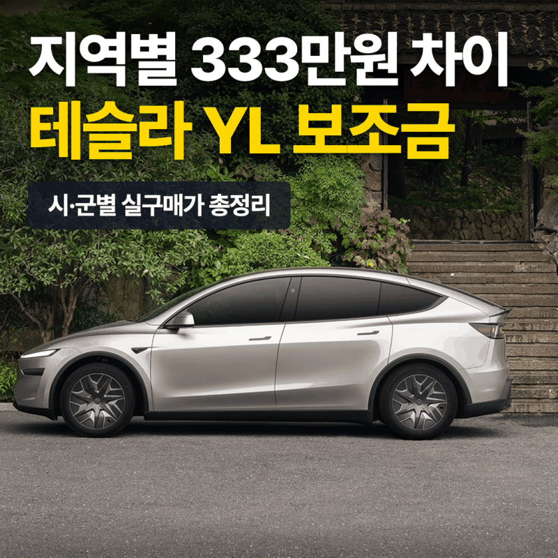 테슬라 YL 보조금, 지역별 실구매가 333만원 차이