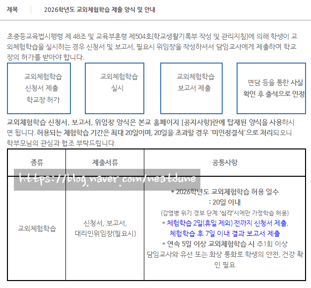 현장체험학습 신청서 작성 및 보고서 예시｜초등학교·중학교·고등학교