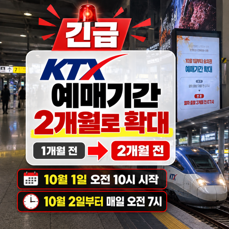 긴급! KTX 예매 1개월 전→2개월 전으로 변경, 10월 1일 오전 10시 꼭 확인하세요