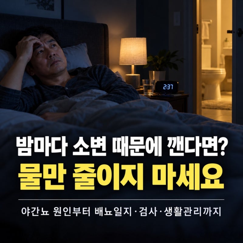 밤마다 소변 때문에 깬다면? 물만 줄이지 마세요. 야간뇨 원인부터 배뇨일지·검사·생활관리....