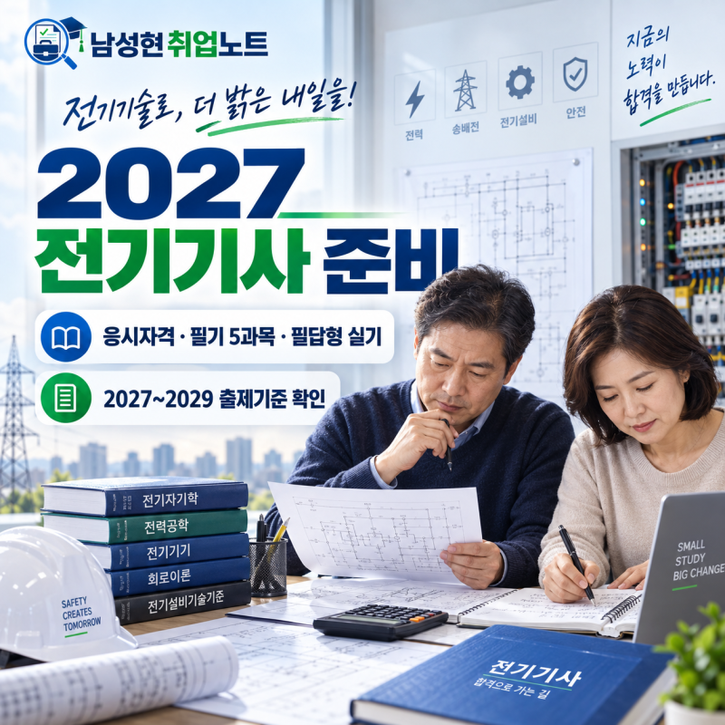 2027 전기기사 준비｜응시자격·필기 5과목·필답형 실기｜2027~2029 출제기준 확인