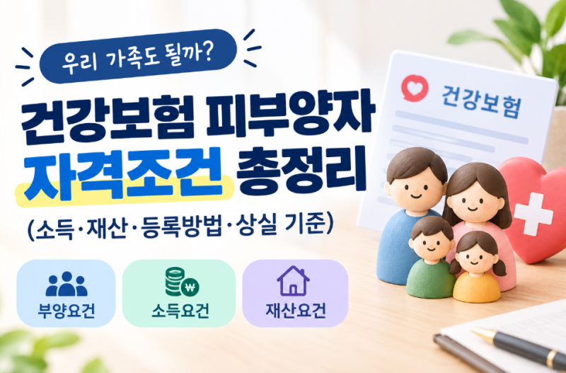 건강보험 피부양자 자격 조건 총정리(뜻, 등록, 소득, 재산, 상실 기준, 신청기한, 서류)