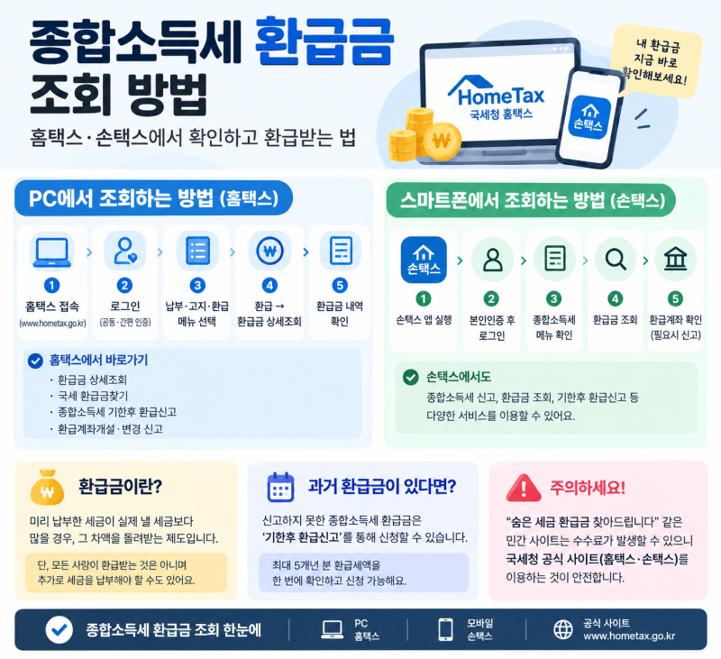 종합소득세 환급금 조회 방법｜홈택스·손택스에서 확인하고 환급받는 법