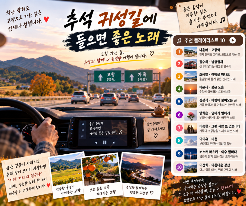 추석 귀성길에 들으면 좋은 노래 10곡, 고향 가는 길 플레이리스트
