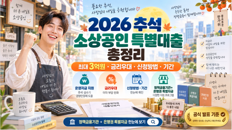 2026 추석 소상공인 특별대출 총정리｜최대 3억원·금리우대·신청방법·기간