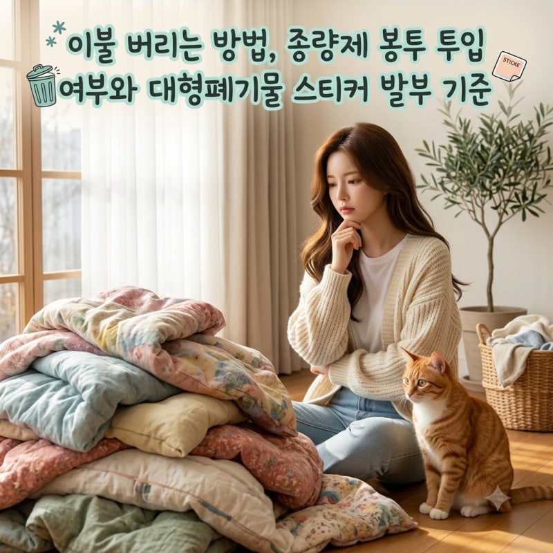 이불 버리는 방법, 종량제 봉투 투입 여부와 대형폐기물 스티커 발부 기준