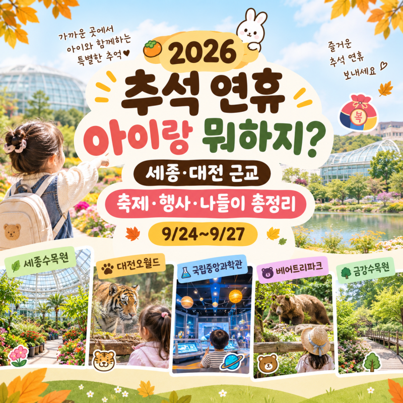 2026 추석 연휴 아이랑 뭐하지?｜세종·대전 근교 축제·행사·나들이 9월 24~27일
