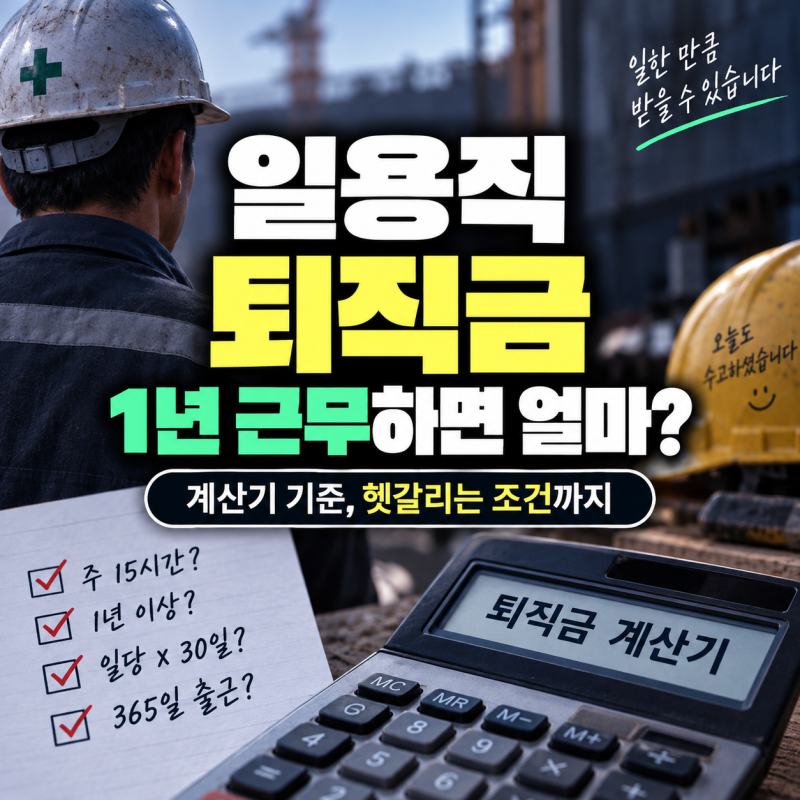 일용직 퇴직금 계산기 기준, 1년 근무하면 얼마 받을까